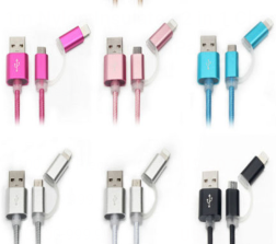 1 meter Nylon Insulated 2 in 1 Charging and Sync USB Cable for iPhone and  Samsung